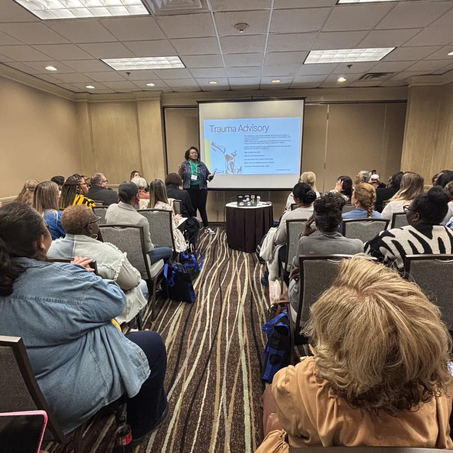 Natalie Bunner presenting to a full training room